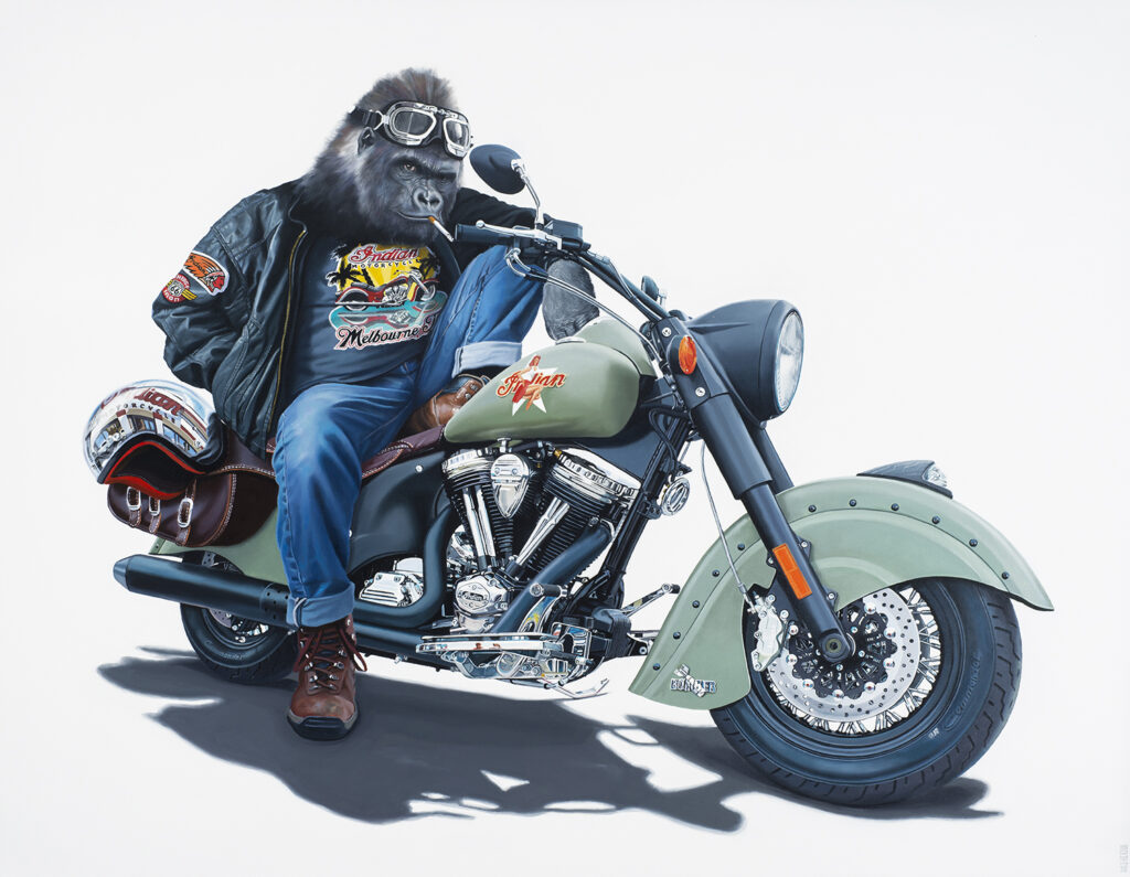 A gorilla on an Indian motorcycle - Tony South - Bomber and the Beast