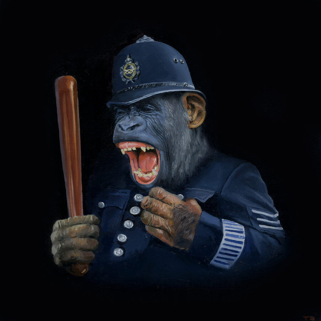 A gorilla dressed up like a British policeman - Tony South - The Laughing Policeman